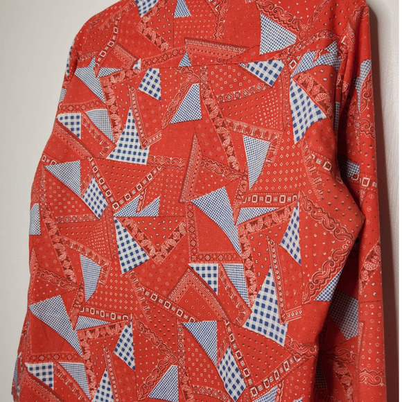 Vintage 70s Bandanas All Over Button Shirt County Seat Red Groovy Hippie - Picture 6 of 11